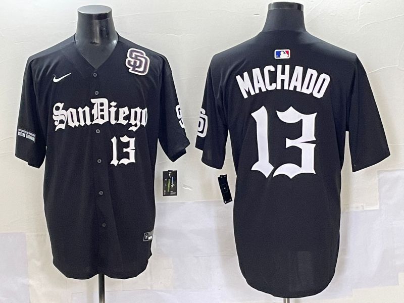Men 2025 San Diego Padres #13 Machado Black Five generations Joint Name Nike MLB Jersey style 9